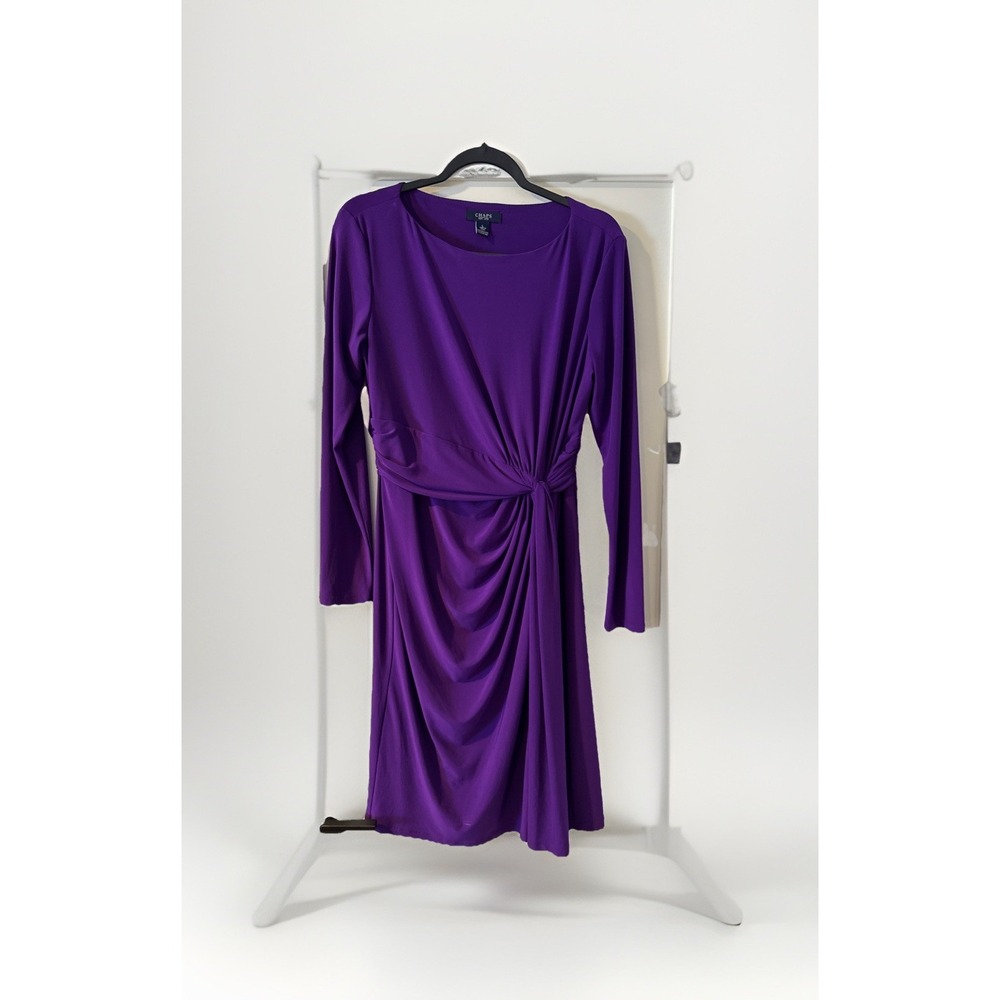 Champs Dress Deep Purple Ruched Sheath Long Sleeve Stretch Cinched Twisted Waist